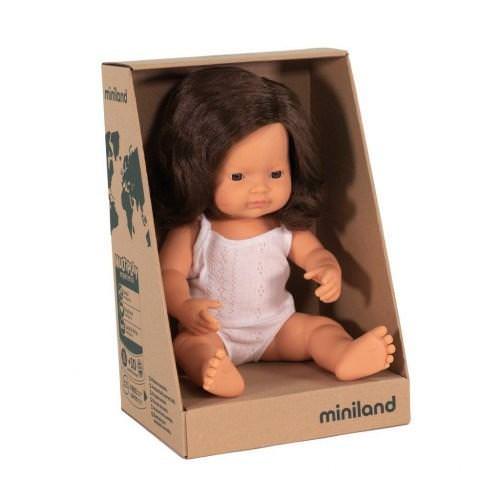 Miniland Doll - Caucasian Girl, Brunette Hair 38cm