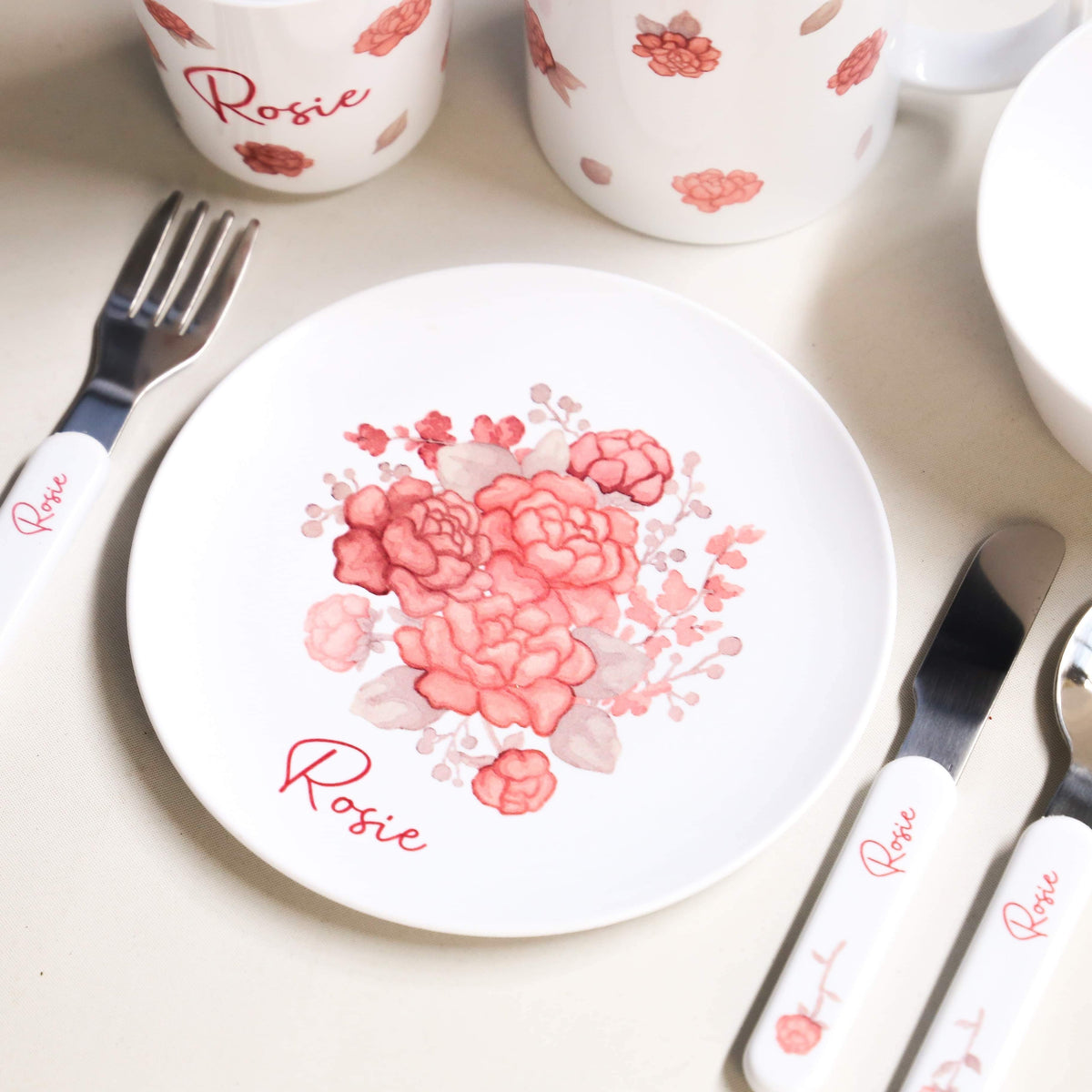 Personalised Kids Dinner Set - Rosie Floral