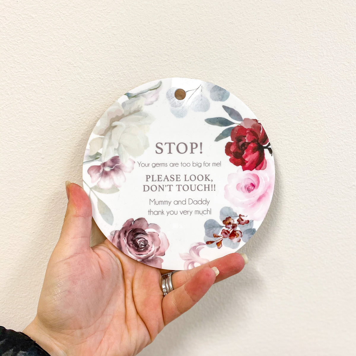 STOP! Germs are too big for me plaque
