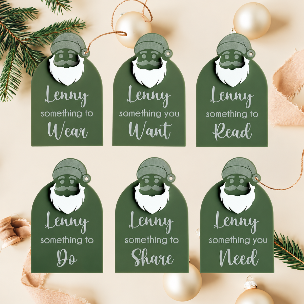 3D Christmas Present Tags (Set of 6) - Acrylic Santa