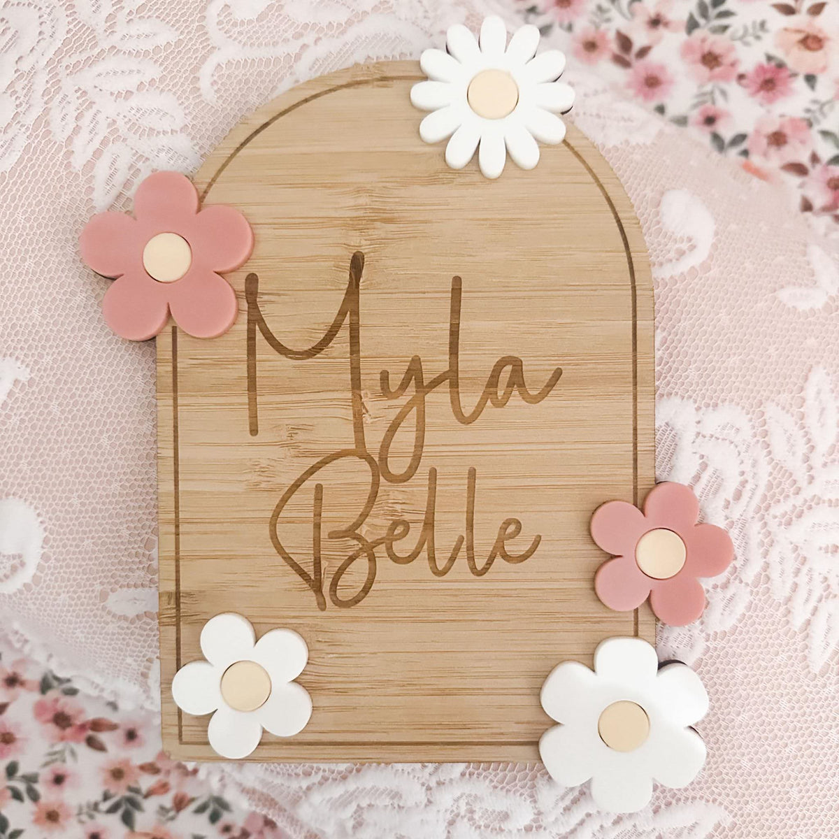 Arch Full Name Announcement Plaque with Acrylic Decor