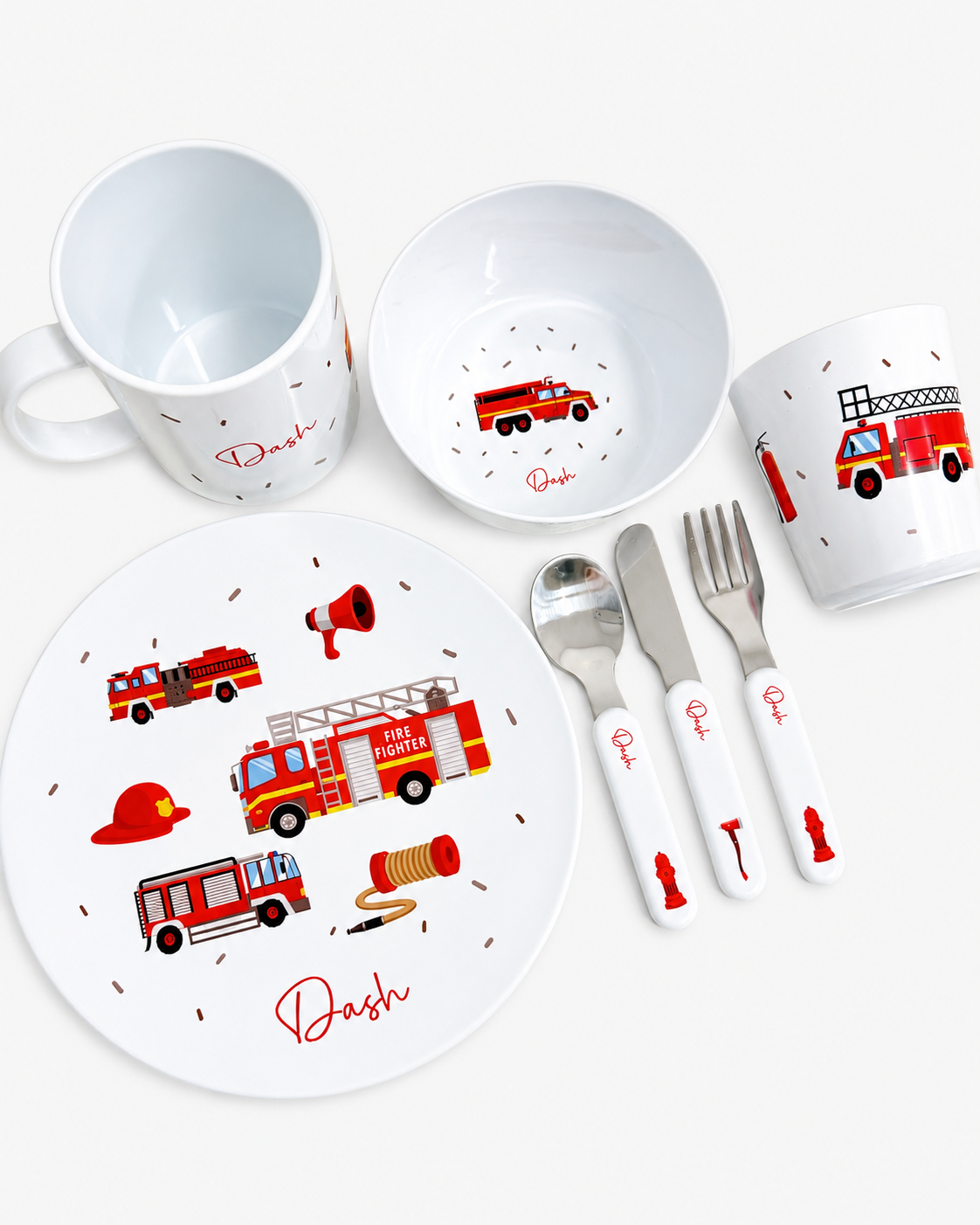 Personalised Kids Dinner Set - Fire Trucks