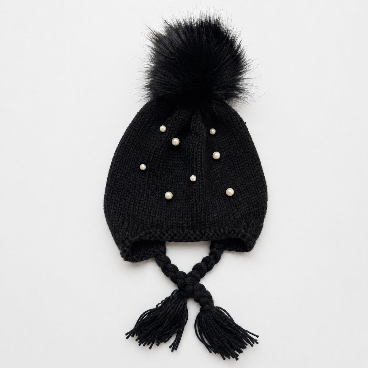 Pearl Pom Pom Beanie (Black)