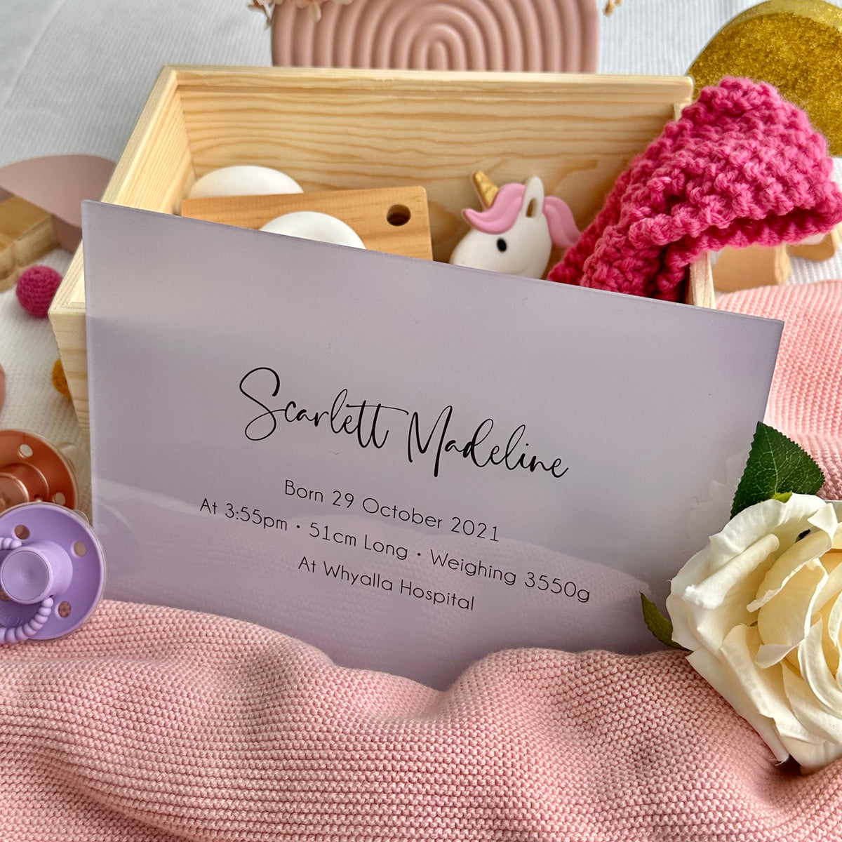 Birth Details Full Colour Acrylic Lid - Keepsake Box