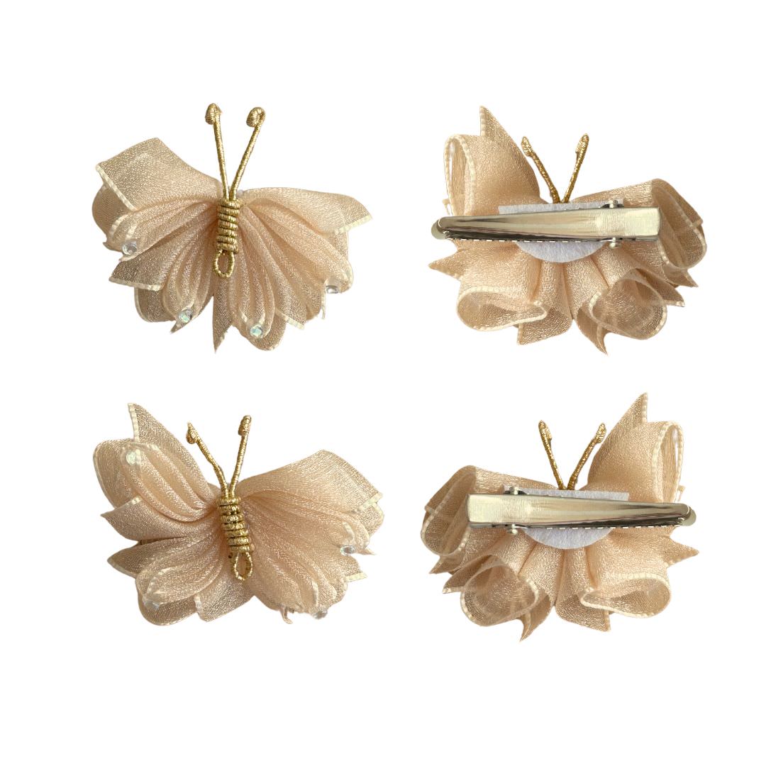 Tulle Butterfly Hair Clip (Twin Pack) - Champagne