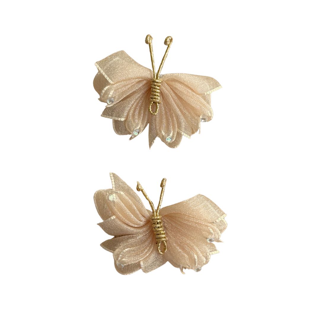 Tulle Butterfly Hair Clip (Twin Pack) - Champagne