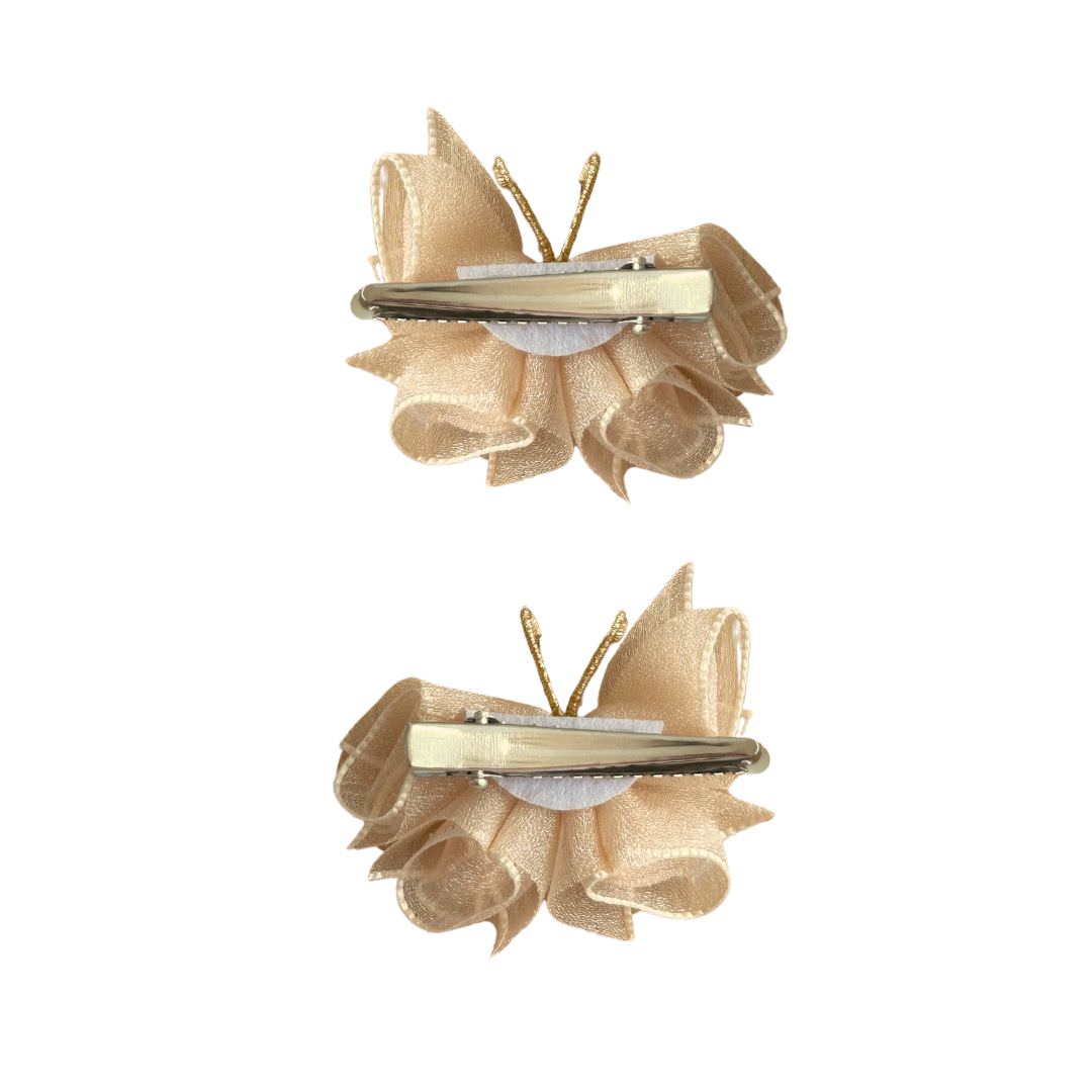 Tulle Butterfly Hair Clip (Twin Pack) - Champagne