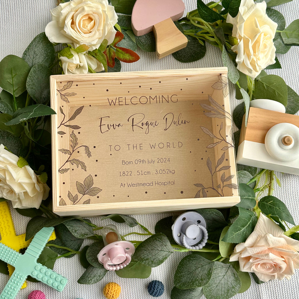 Leafy Birth Details - Keepsake Box