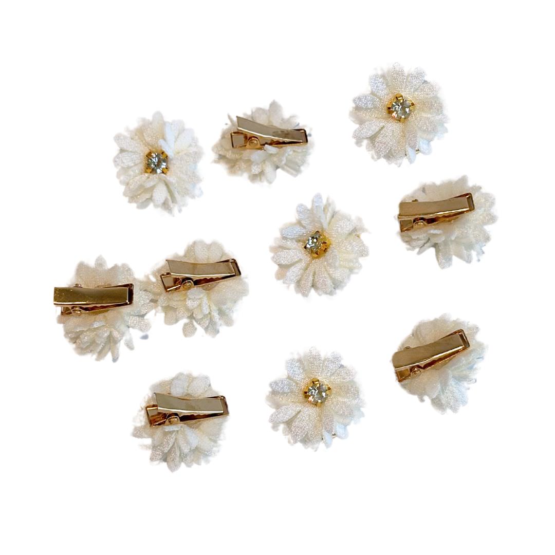 White Fabric Floral Hair Clips (10 Pack) - Beige