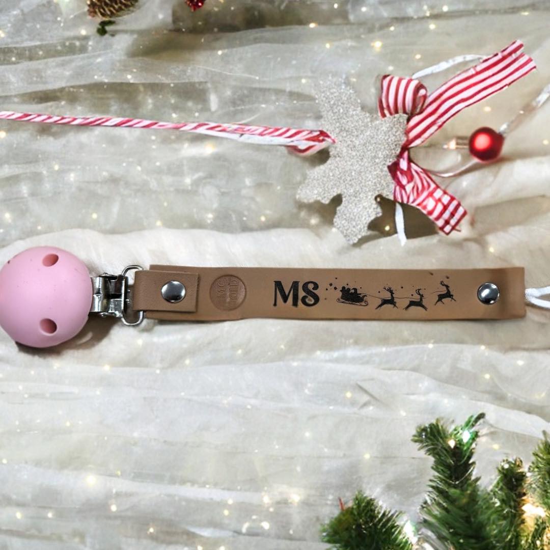 Personalised Christmas Leather Dummy Clip - Initials Only