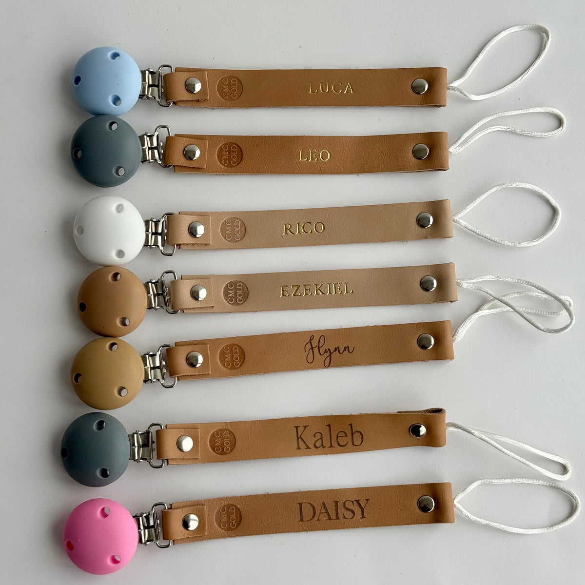 Personalised Leather Dummy Clips - Clearance (Already Engraved Designs)