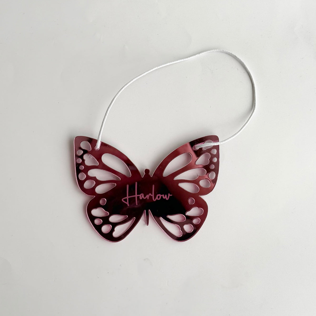 Personalised butterfly ornament in pink acrylic hanging decoration
