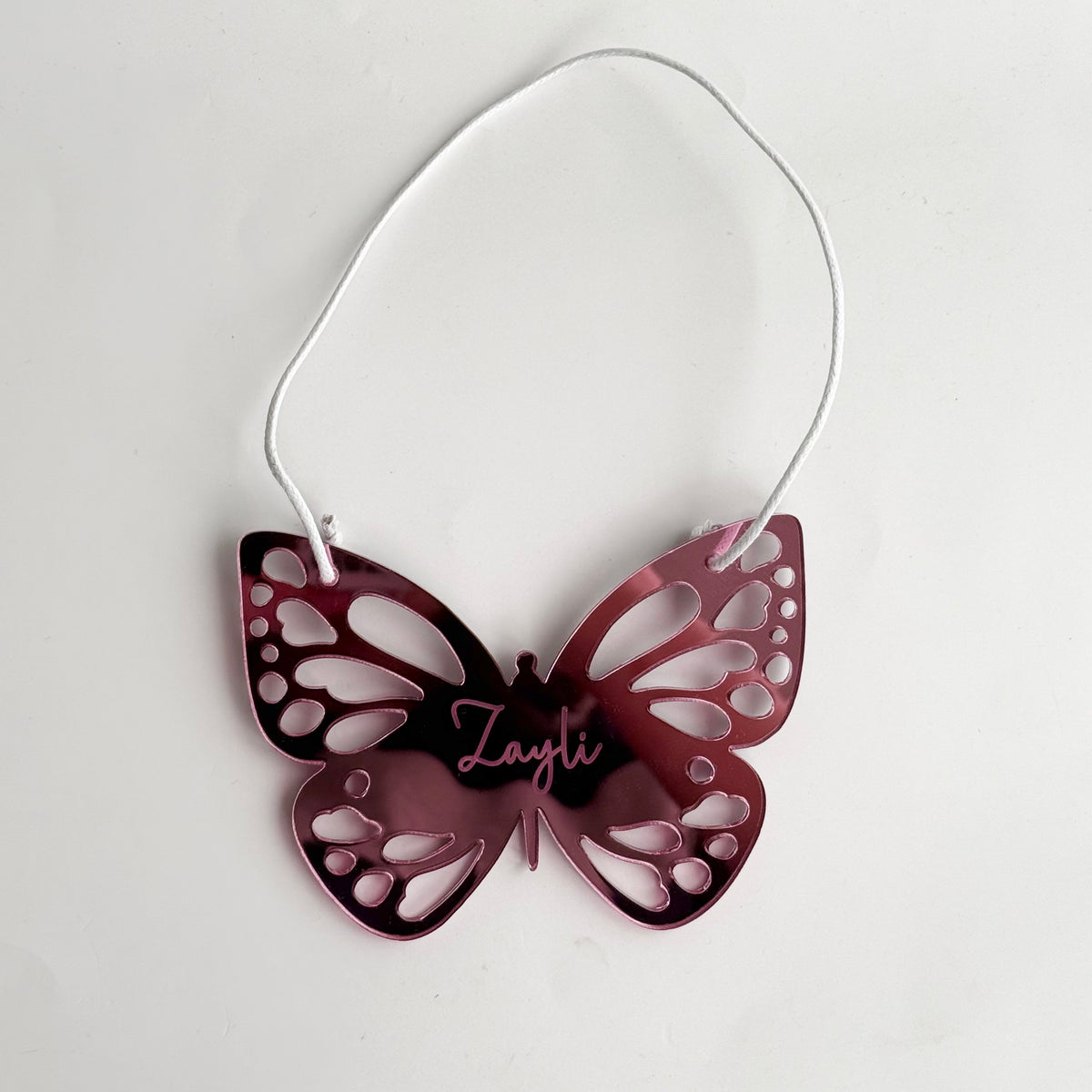 Personalised butterfly ornament in pink acrylic hanging decoration 