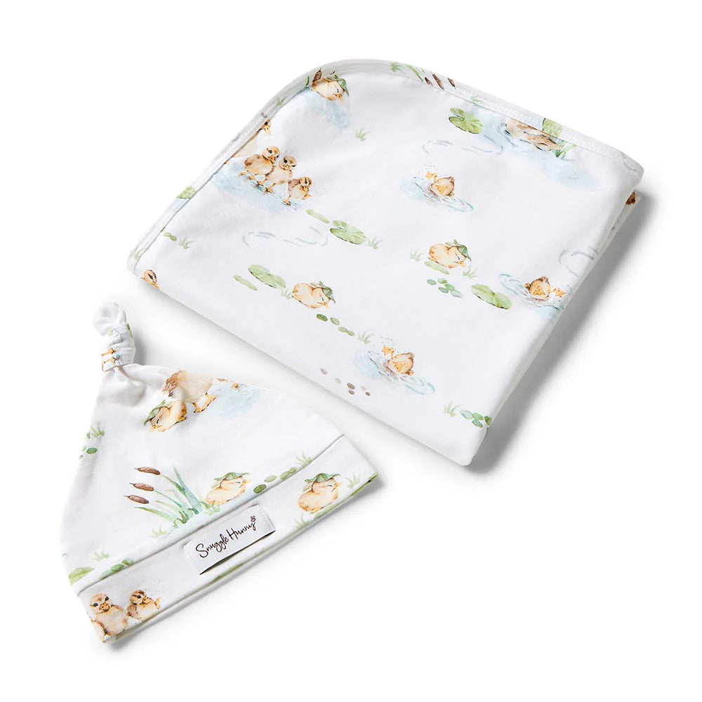 Duck Pond Baby Jersey Wrap & Beanie Set