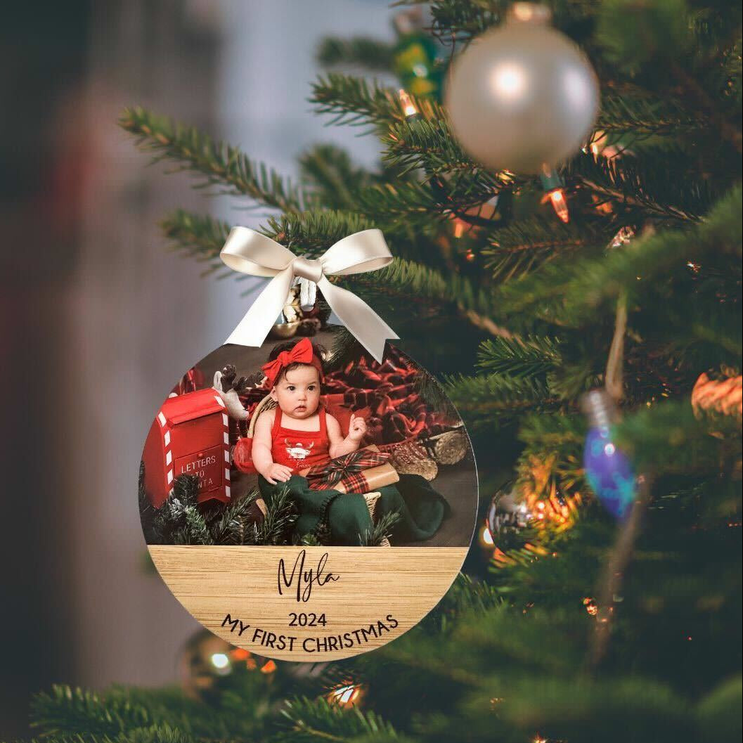 First Christmas Photo Ornament CMC Gold