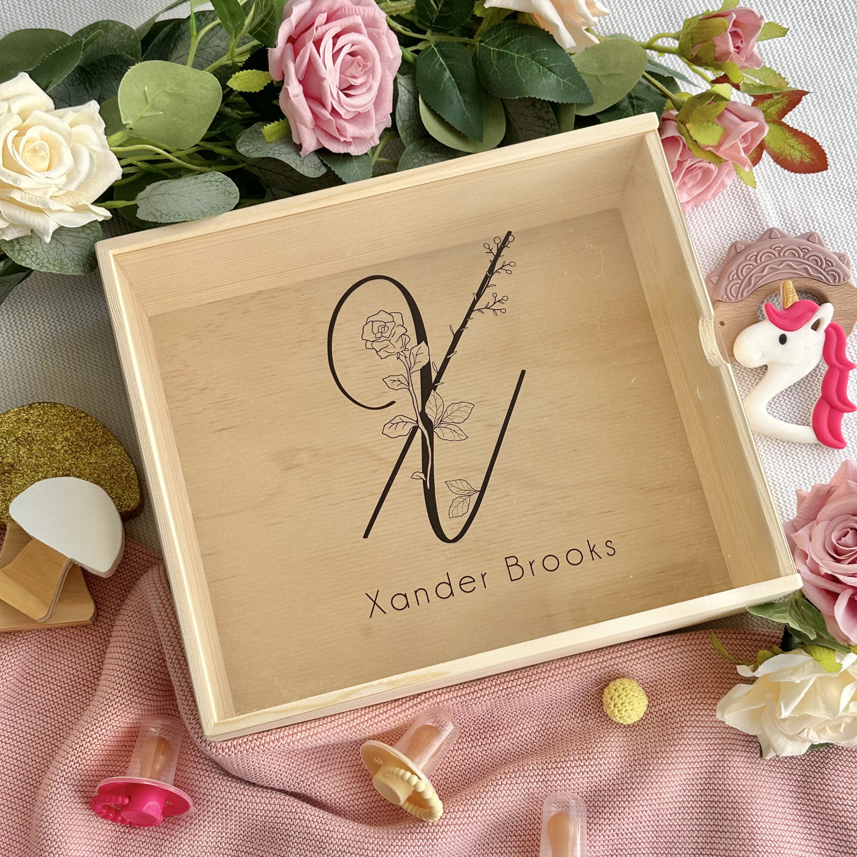 Floral Botanical Letter- Keepsake Box