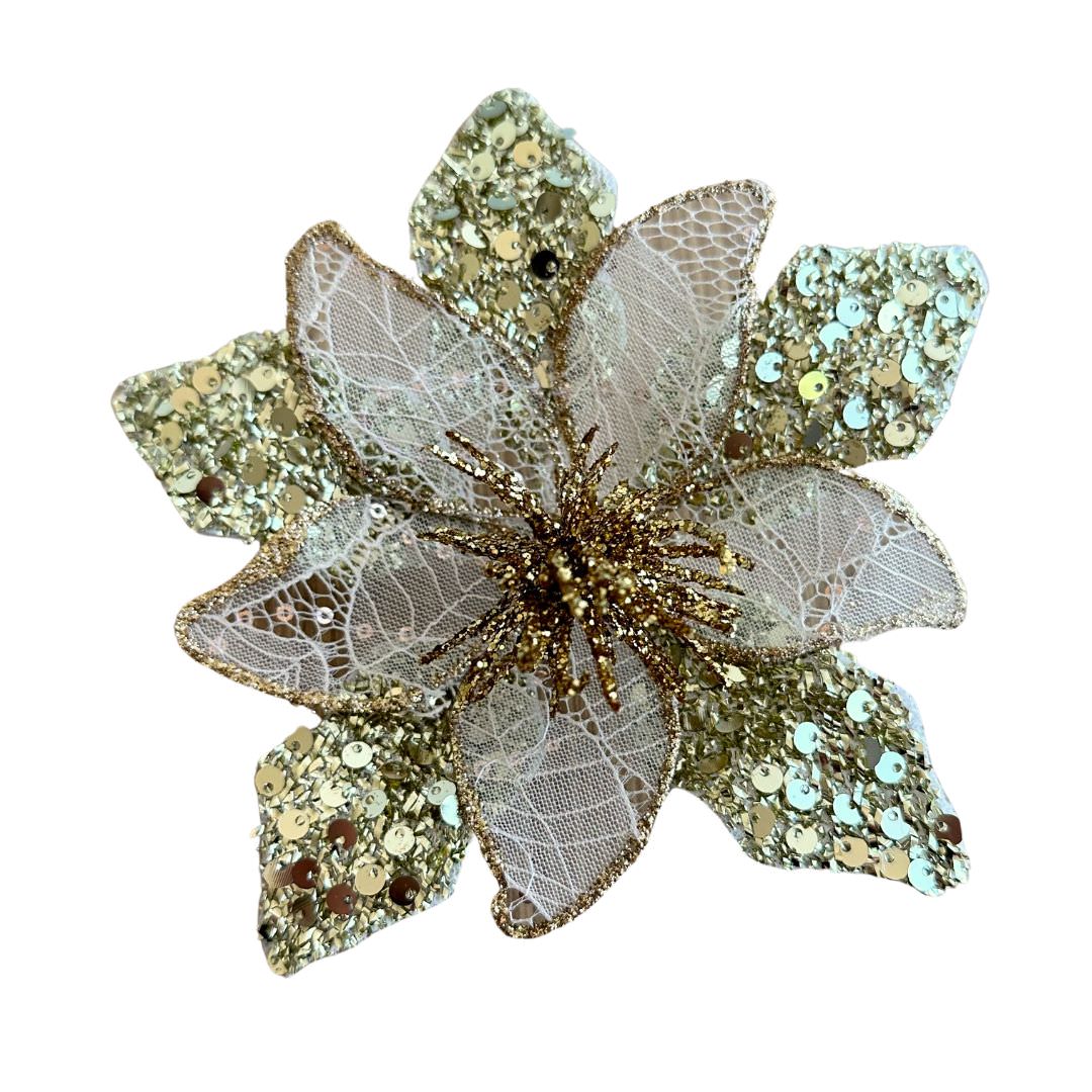 Sparkle Petal Poinsettia Clip On