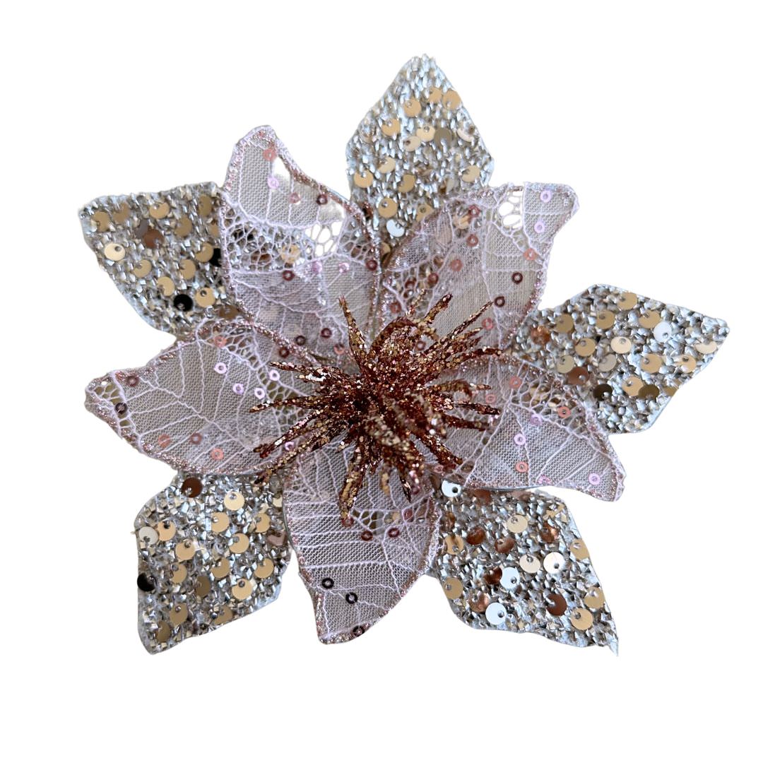 Sparkle Petal Poinsettia Clip On