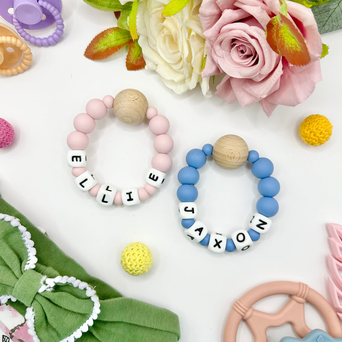 Personalised Beech Wood &amp; Silicone Teether