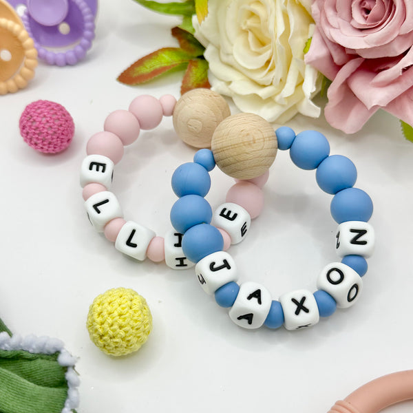 Personalised Beech Wood & Silicone Teether - CMC Gold