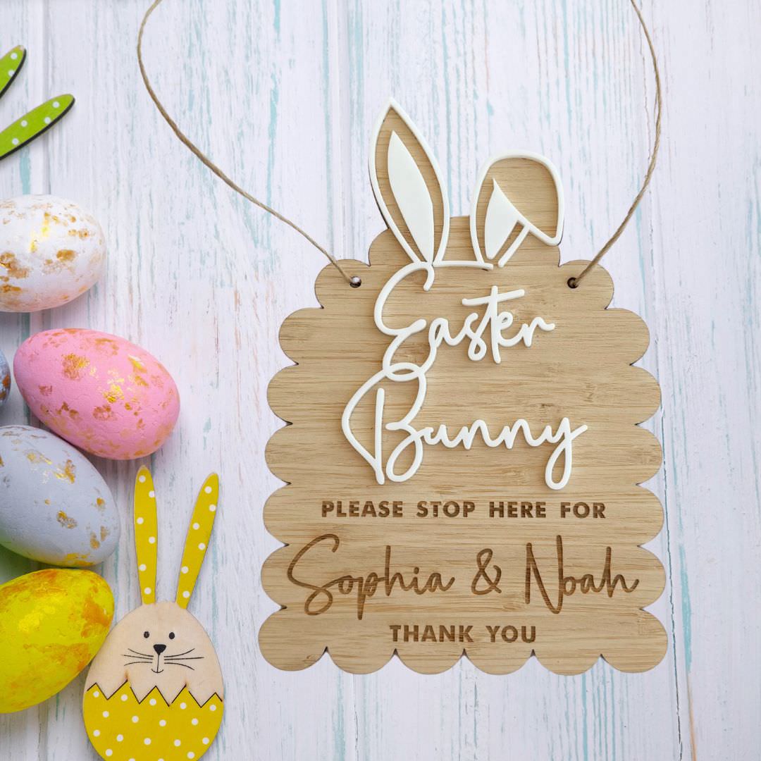 3D Personalised Easter Bunny - Stop Here Hanging Plaque