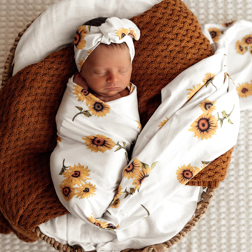 Sunflower Baby Jersey Wrap & Topknot Set