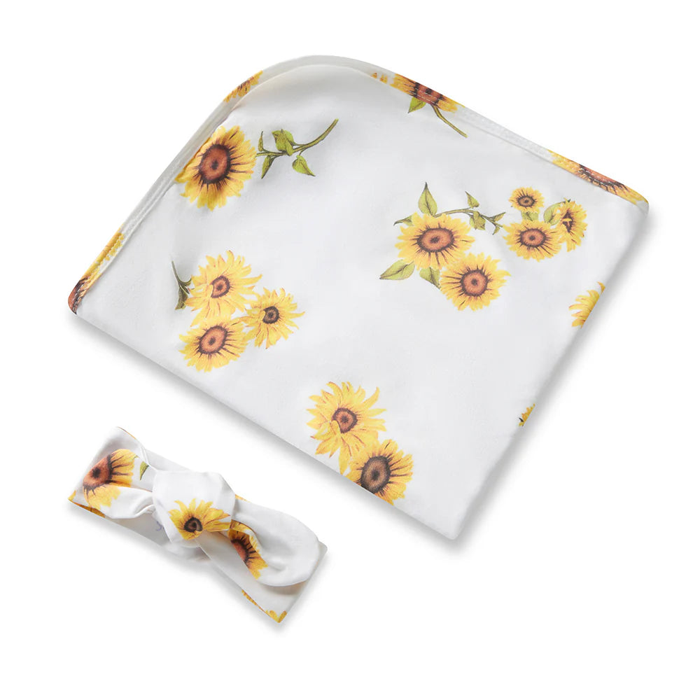 Sunflower Baby Jersey Wrap & Topknot Set