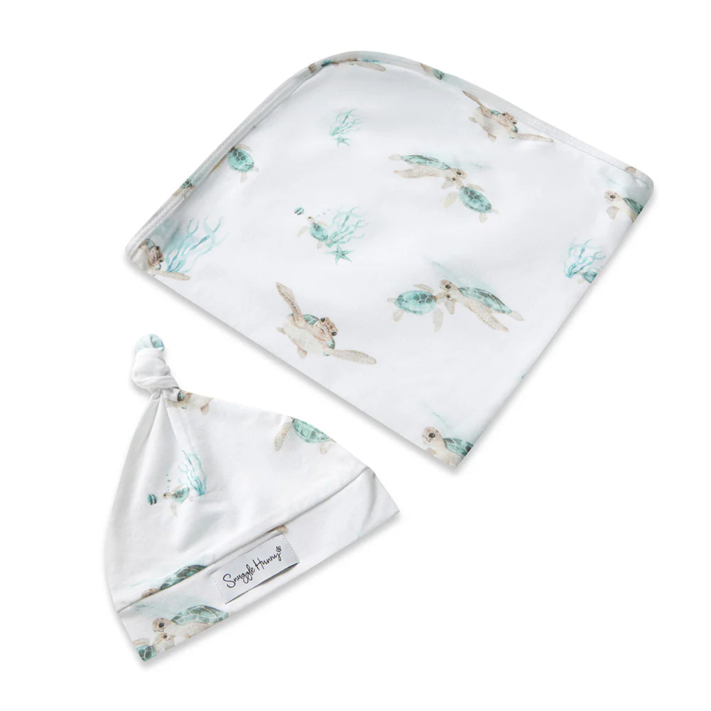 Turtle Baby Jersey Wrap & Beanie Set