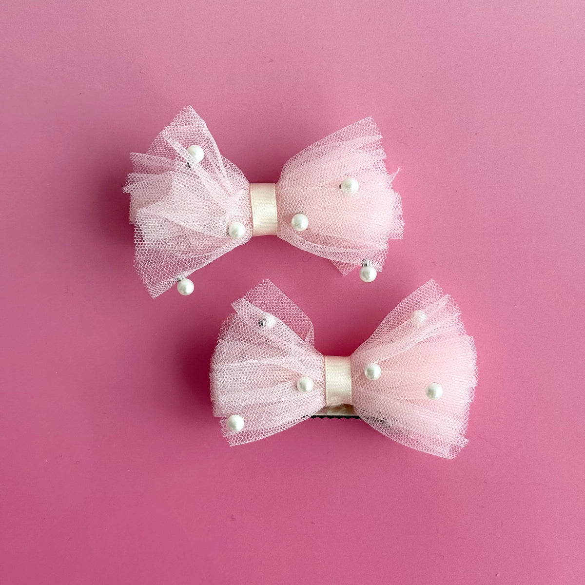 Sweet Princess Tulle Bow Hair Clip (Twin Pack) - Pink