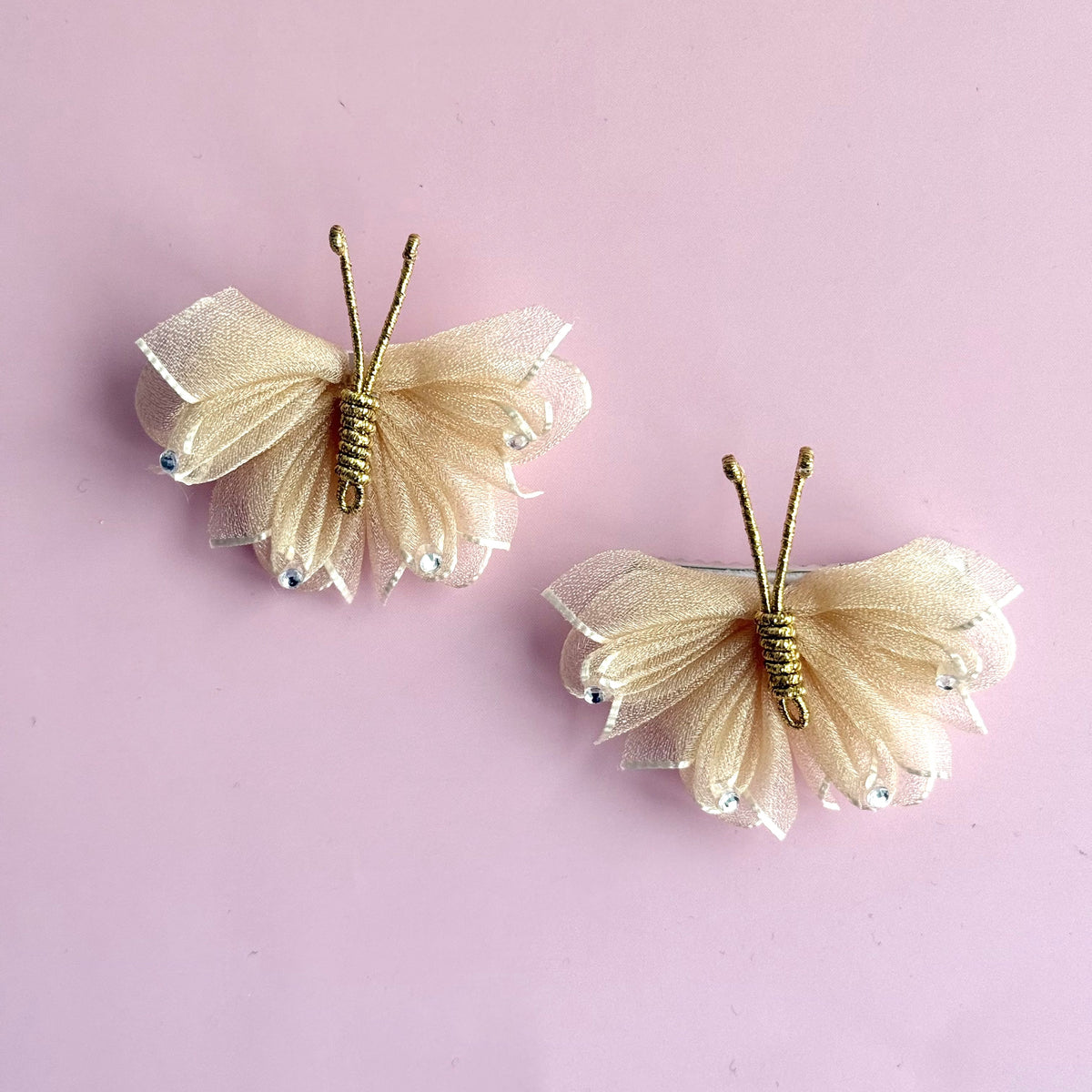 Tulle Butterfly Hair Clip (Twin Pack) - Champagne