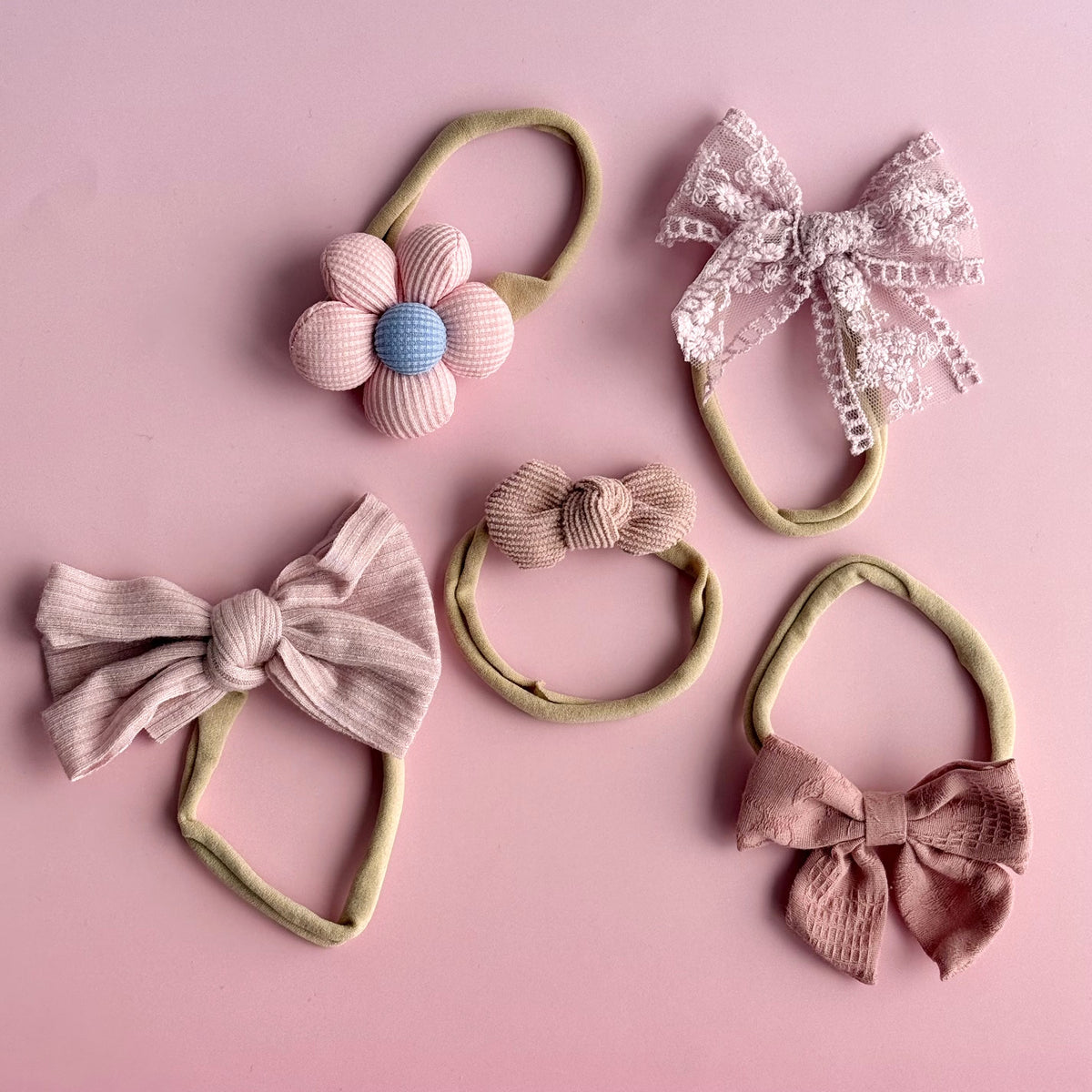 Newborn Bow Flower Headband (5 Pack) - Pink