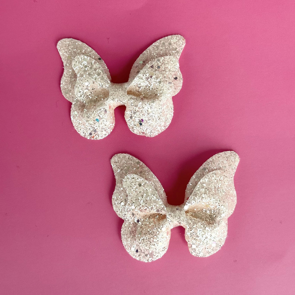 Glitter Butterfly Bow Hair Clip (Twin Pack) - Blush