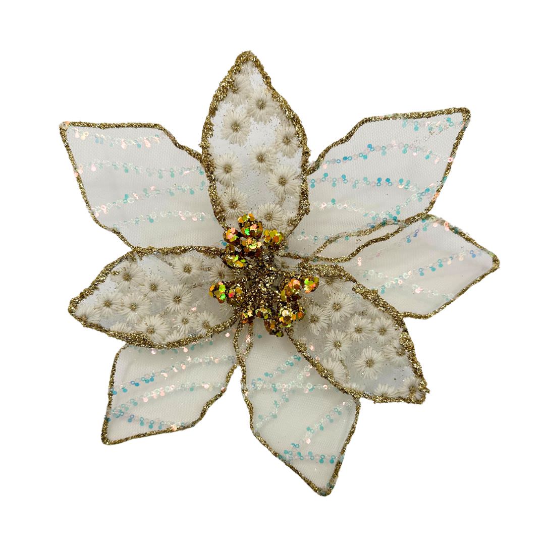 Floral Embroider Poinsettia Clip On