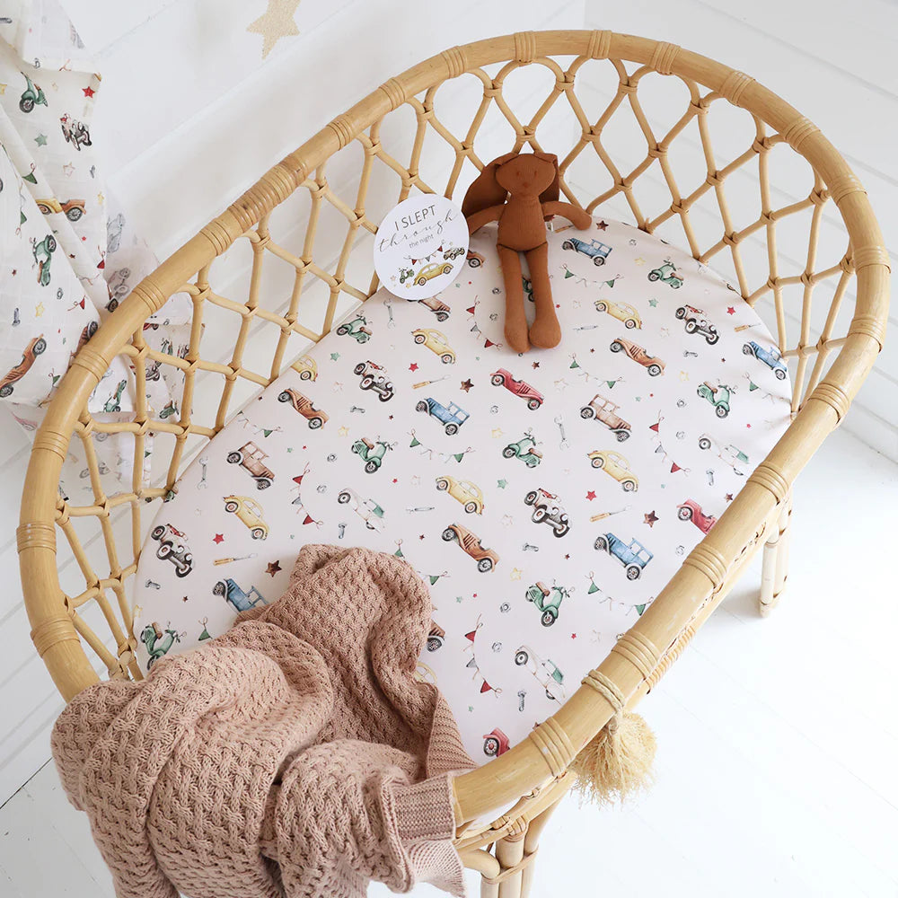 Vintage Cars Bassinet Sheet / Change Pad Cover