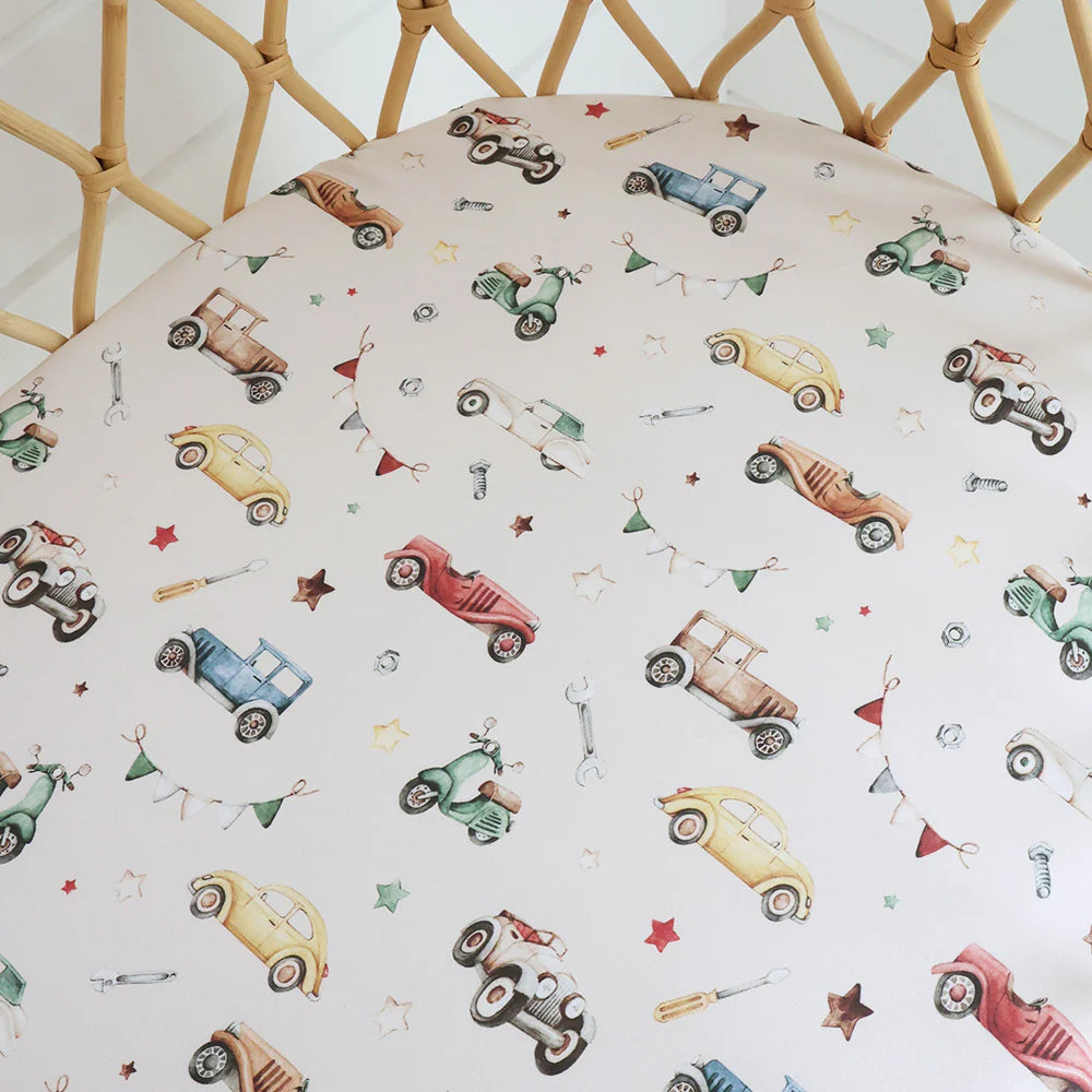 Vintage Cars Bassinet Sheet / Change Pad Cover
