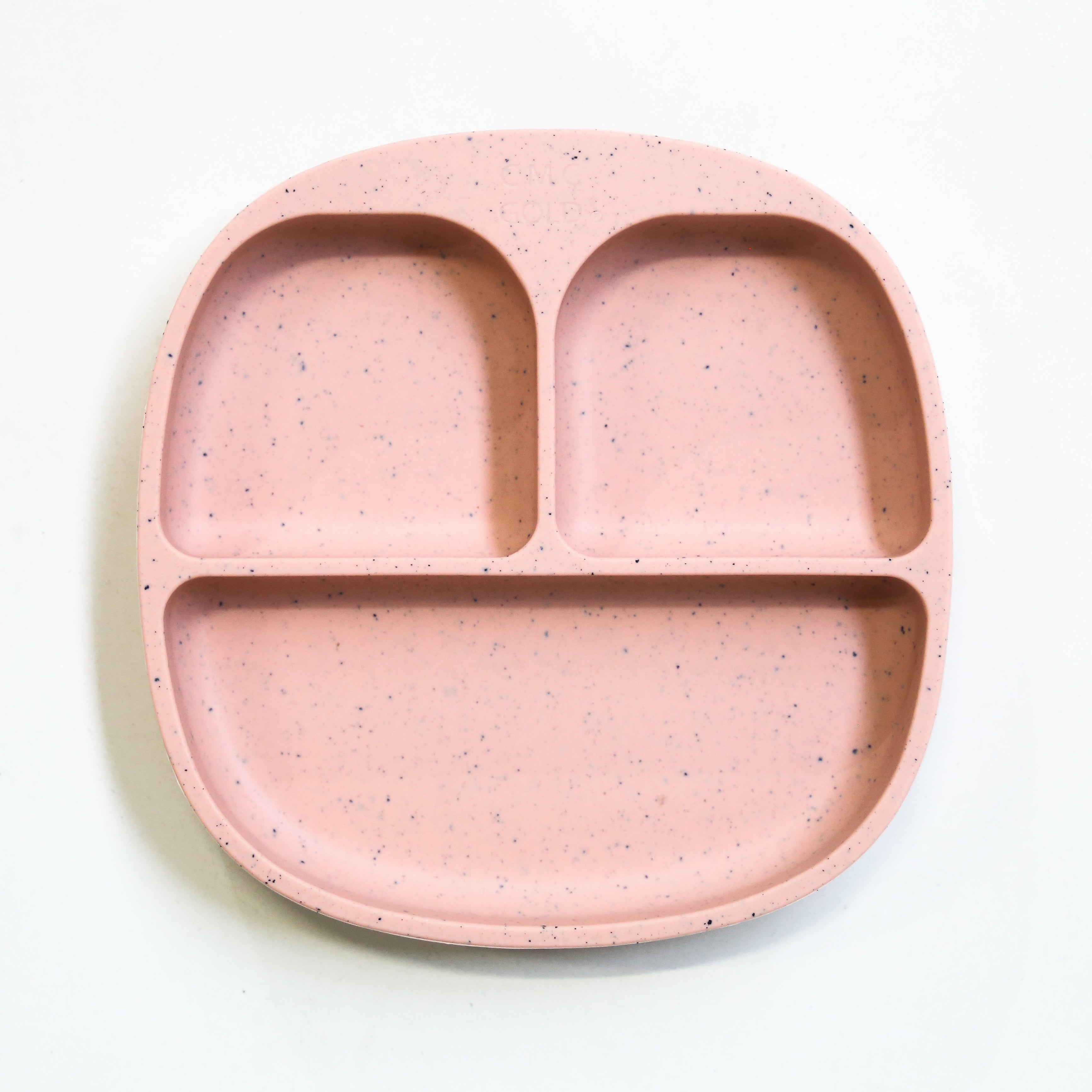 Blush speckled silicone divided baby plate with three compartments for toddler meals