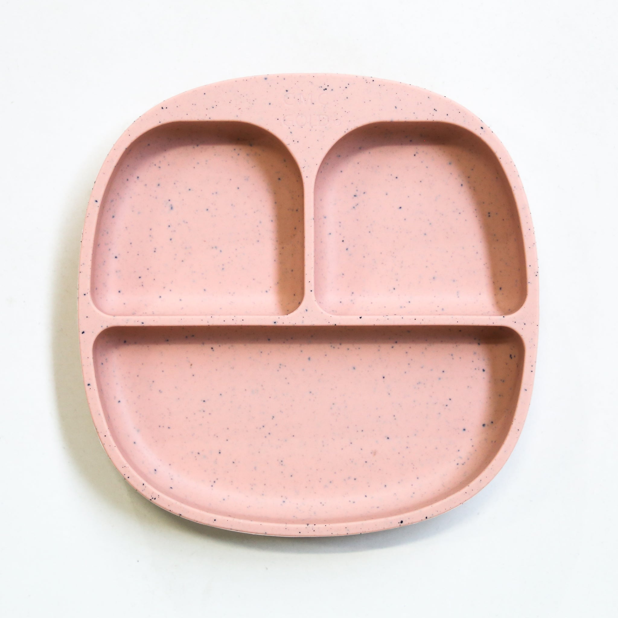 Blush speckled silicone divided baby plate with three compartments for toddler meals