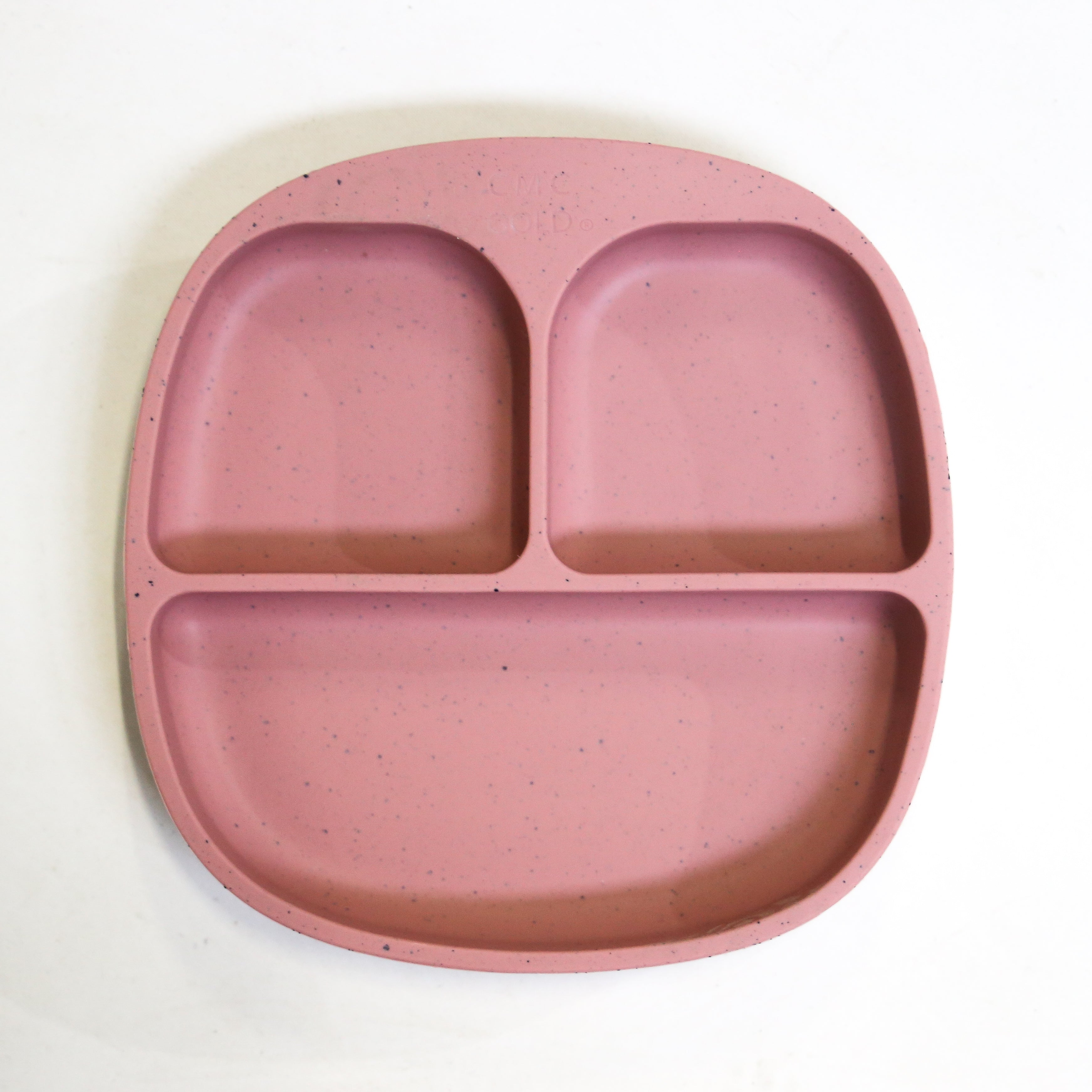 Dusty Rose speckled silicone divided baby plate with three compartments for toddler meals