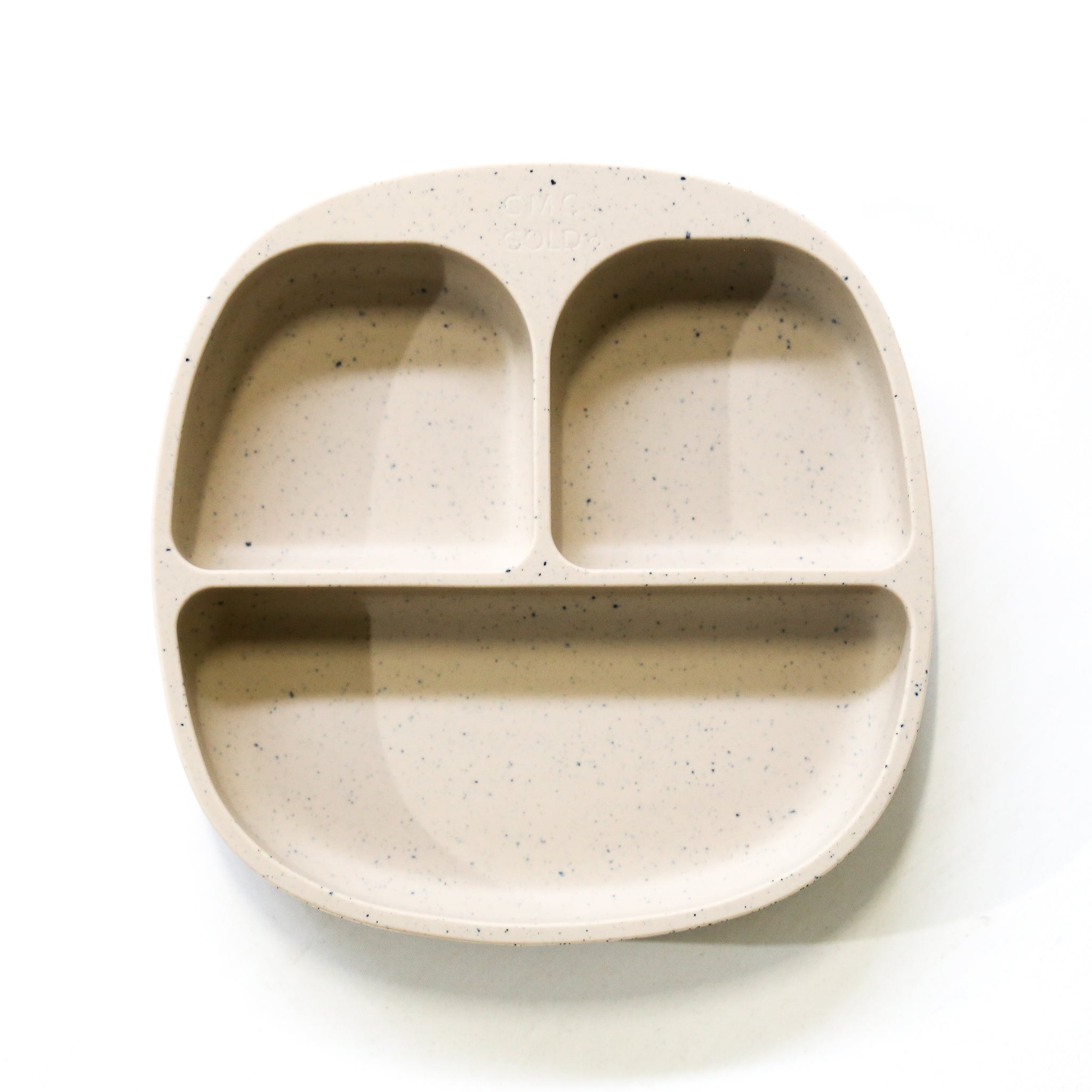 Latte speckled silicone divided baby plate with three compartments for toddler meals