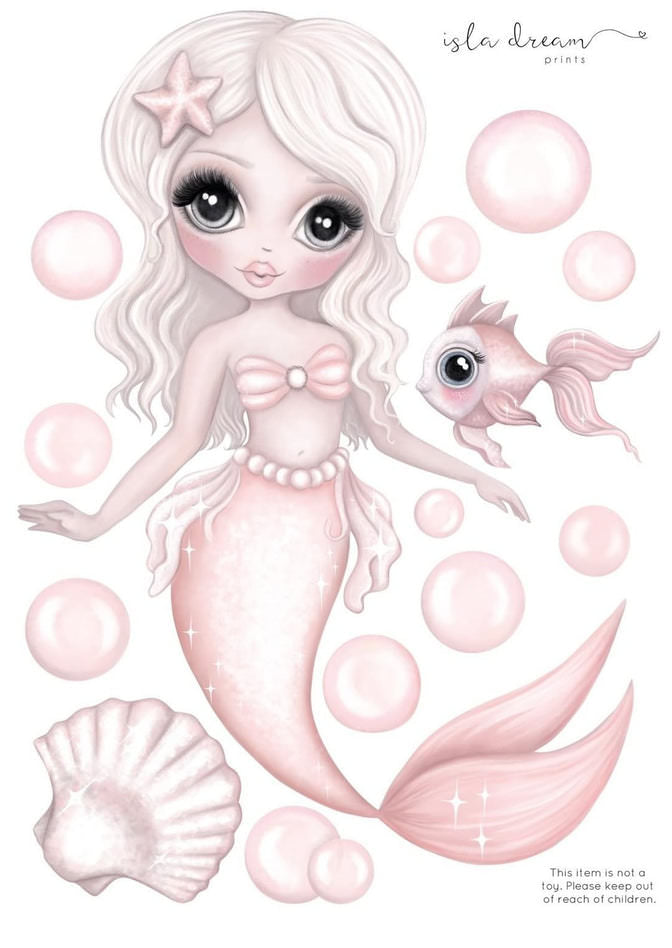 ‘Jewel The mermaid’ Fabric Wall Decals A3 | Removable Fabric Wall Decals | Isla Dream