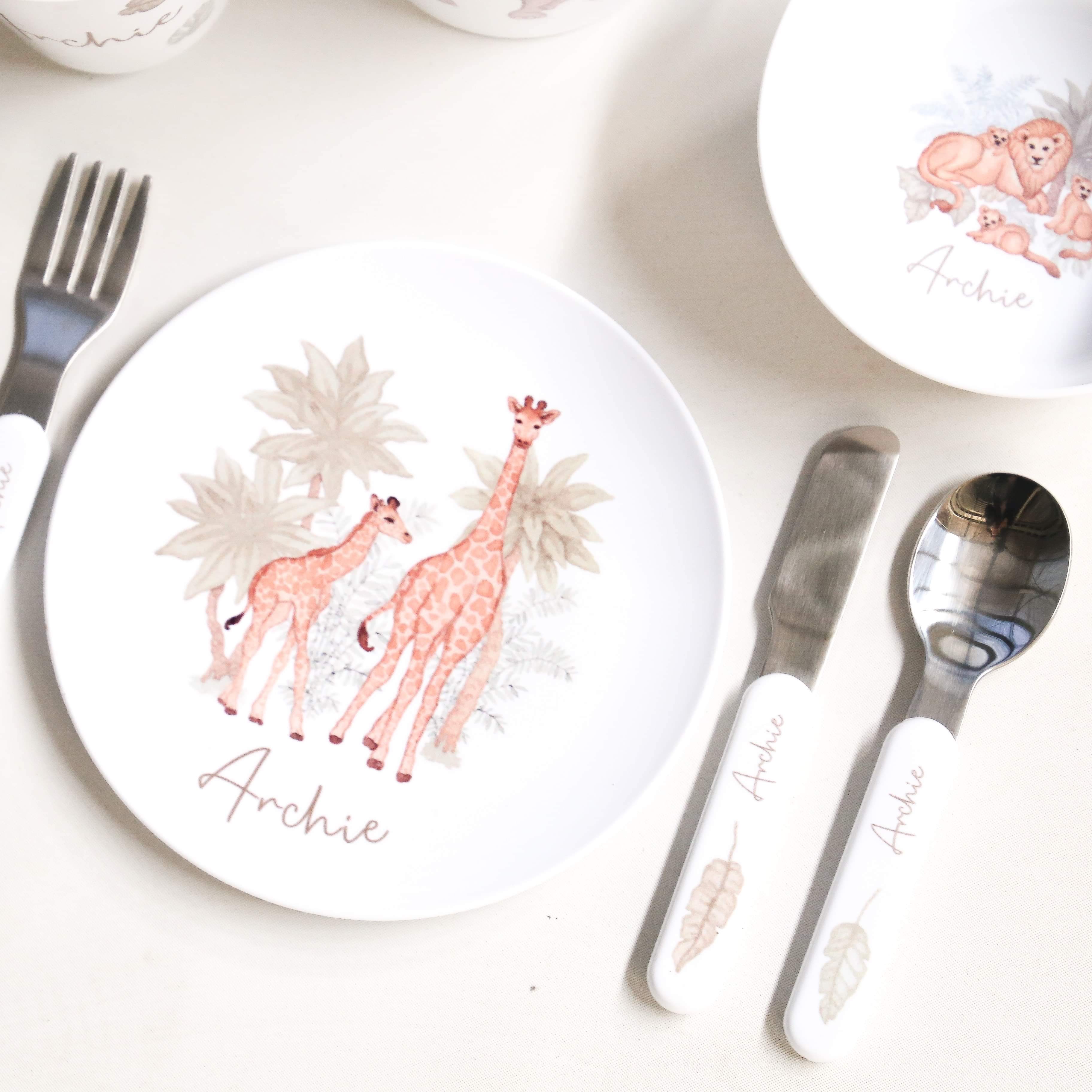 Personalised Kids Dinner Set - Jungle Animals