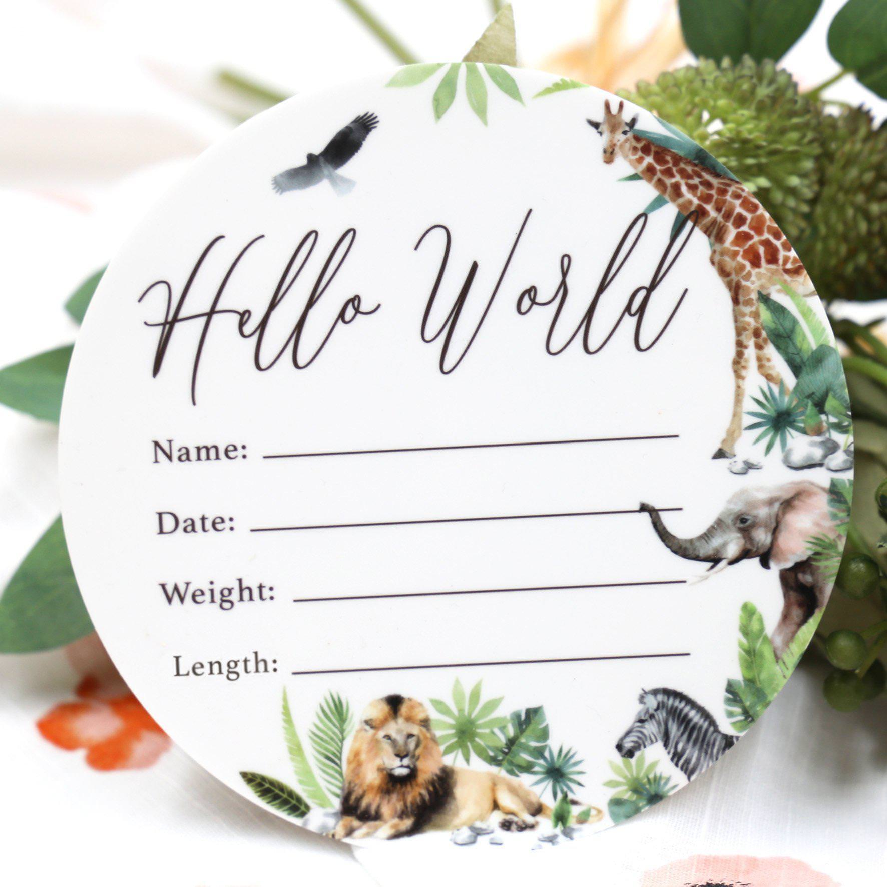 Birth Announcement Card- Hello World Jungle Animals