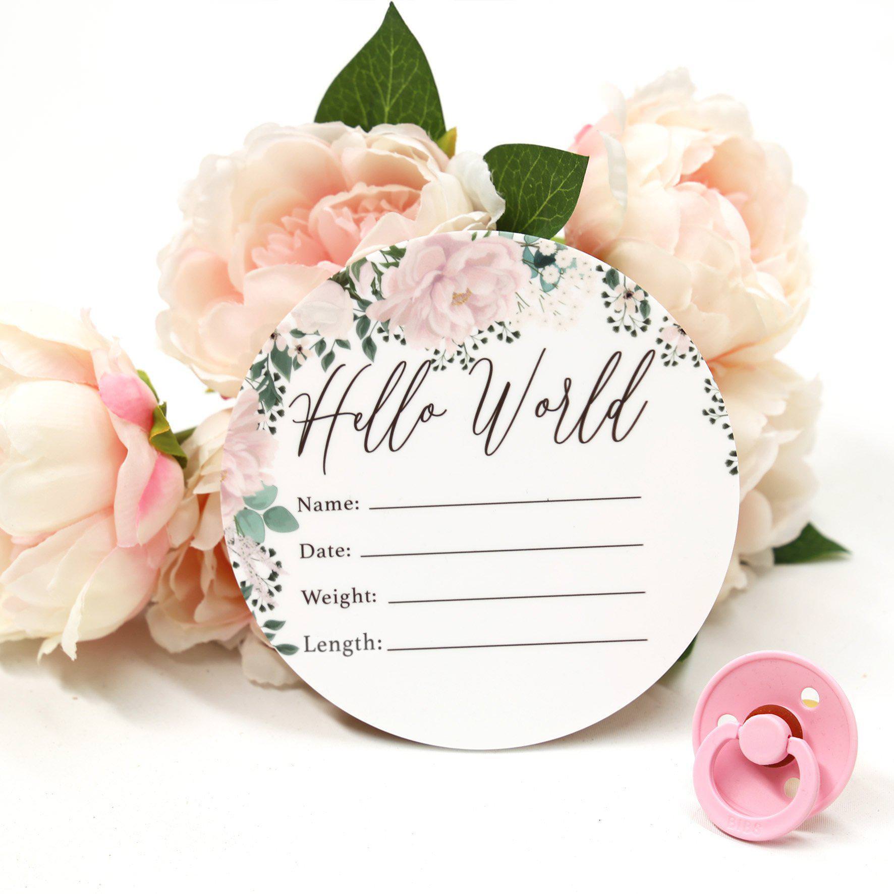 Birth Announcement Card- Hello World Pink Floral
