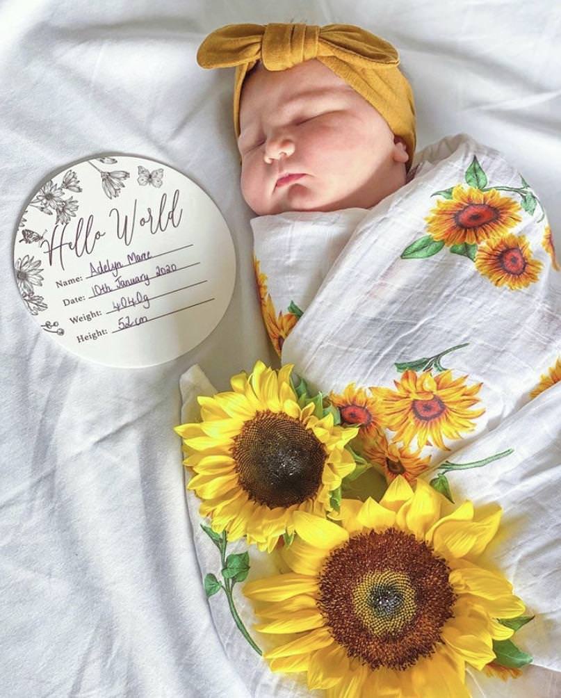 Birth Announcement Card- Hello World White Acrylic Printed Floral