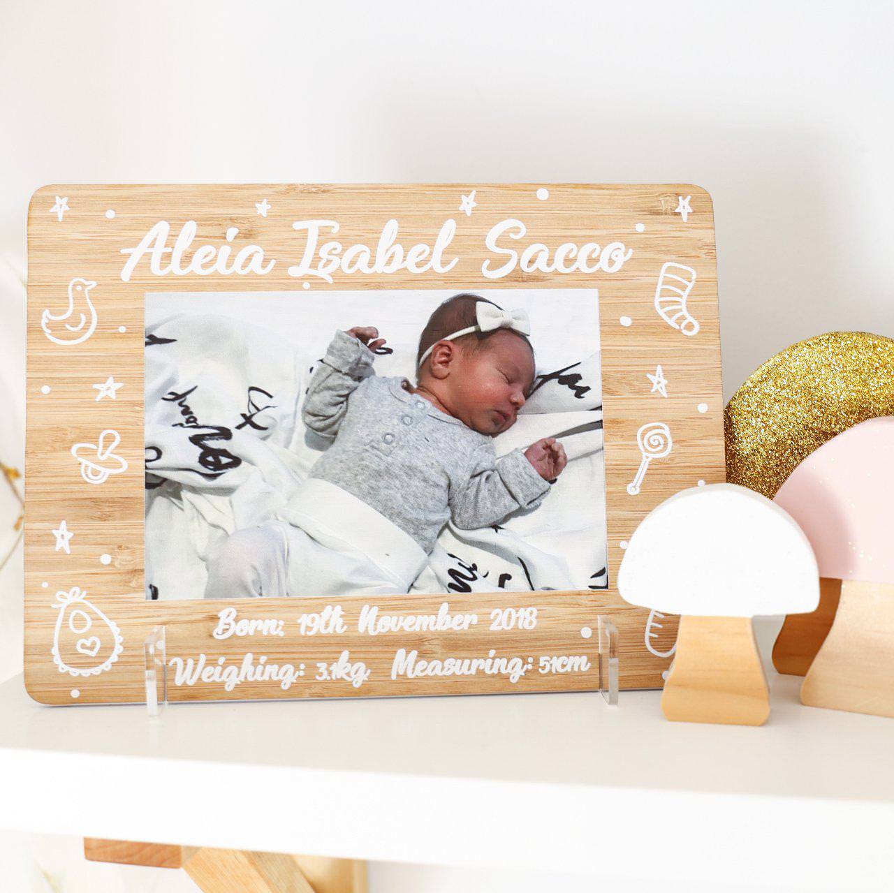 Birth Details Printed Photo Frame with illustrations