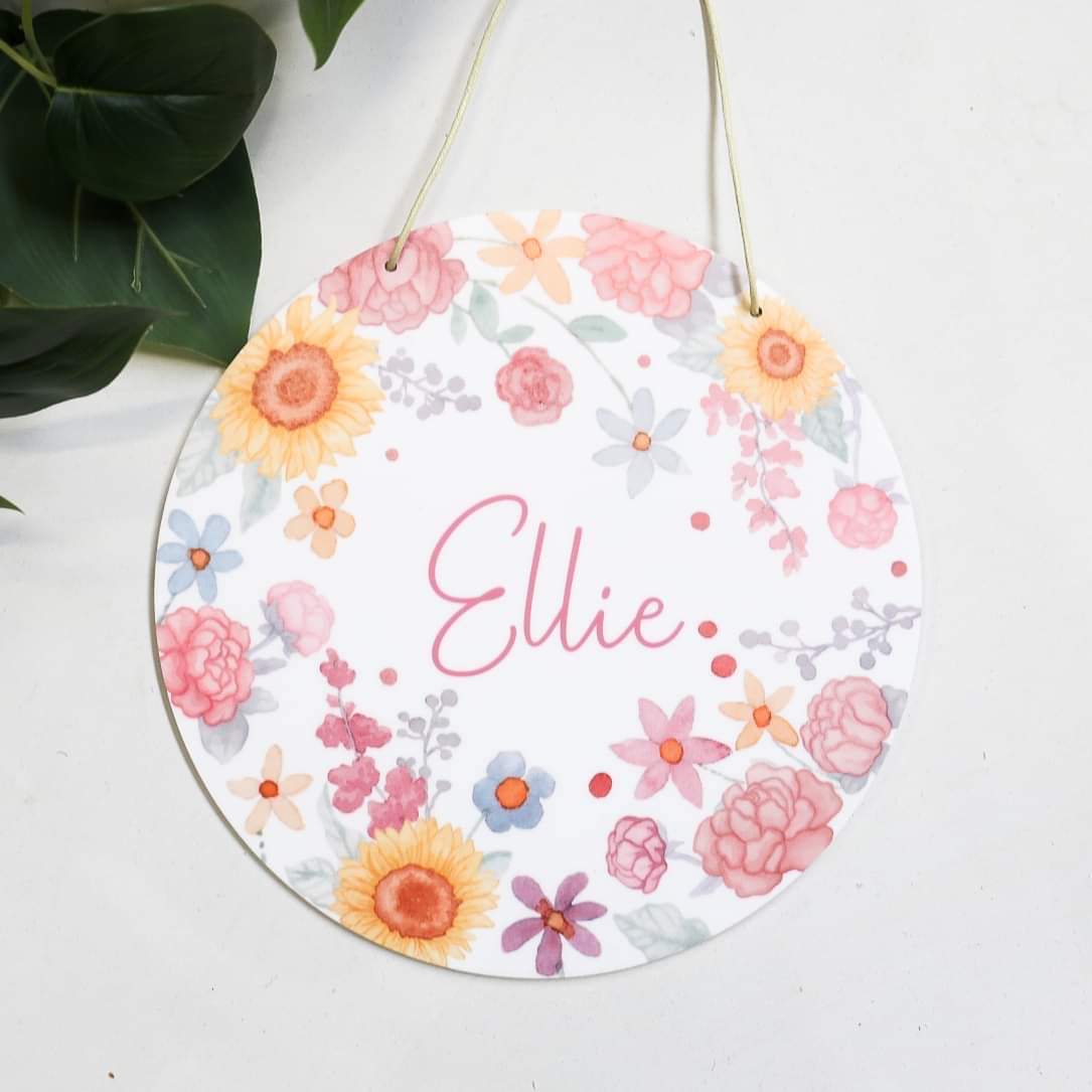 Printed Round Plaque- Sunflower Amongst Delicate Florals