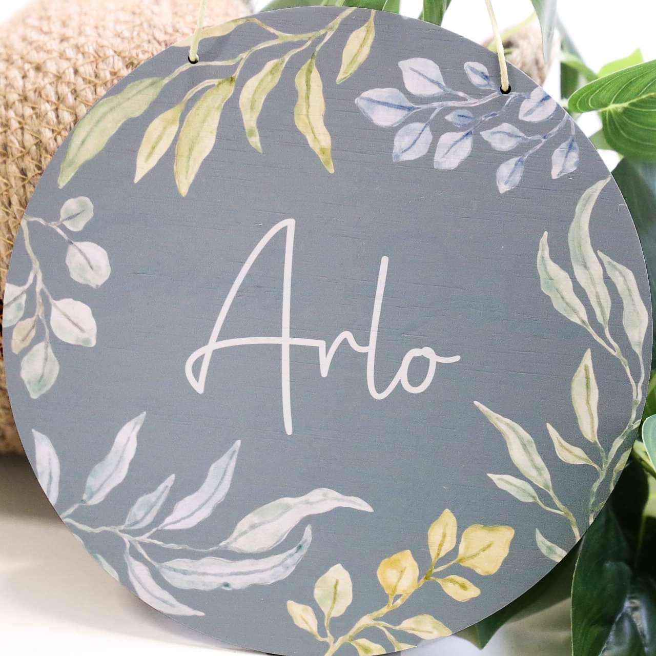 Printed Round Plaque- Sage Foliage
