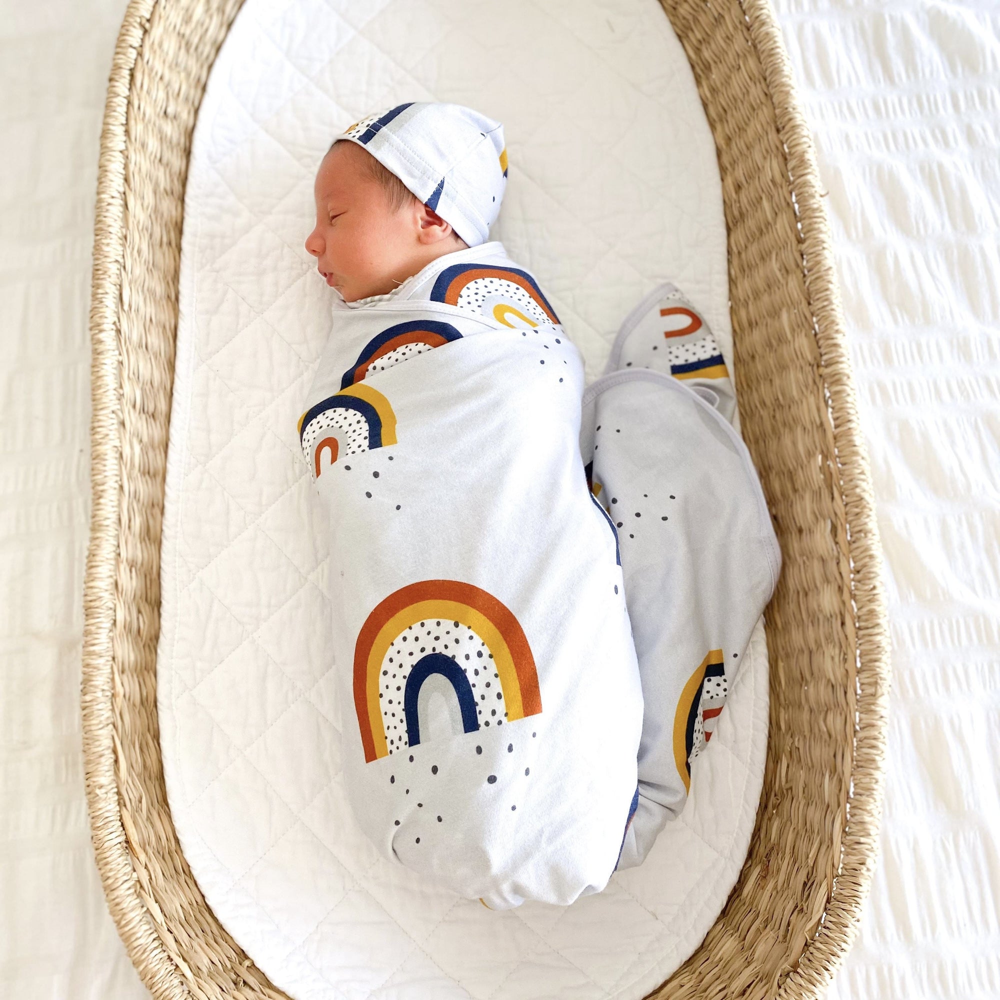 Navy Rainbow Baby Swaddle Set