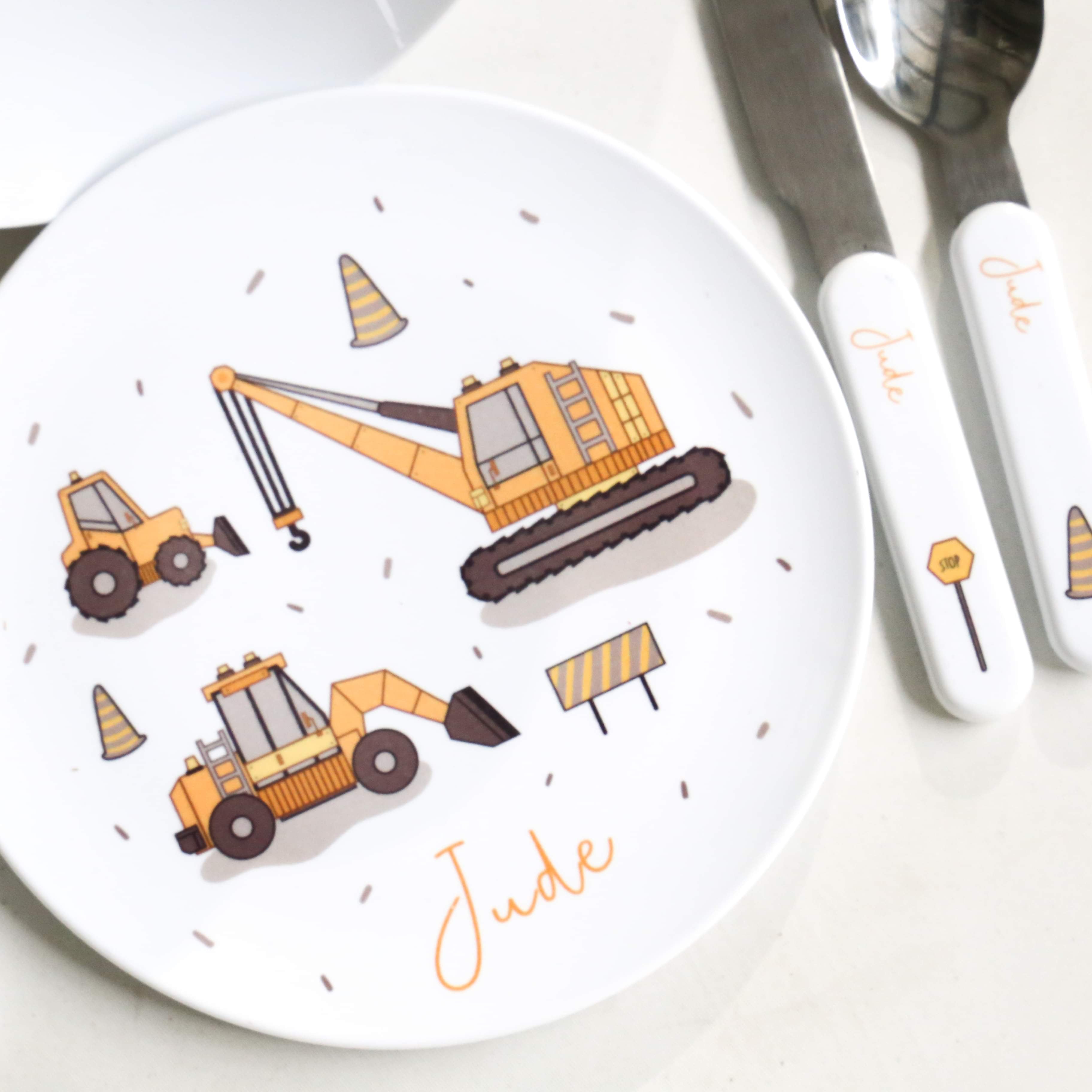 Personalised Kids Dinner Set - Construction