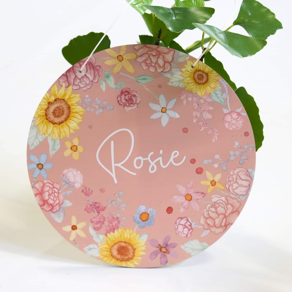 Printed Round Plaque- Blush Sunflower & Delicate Florals